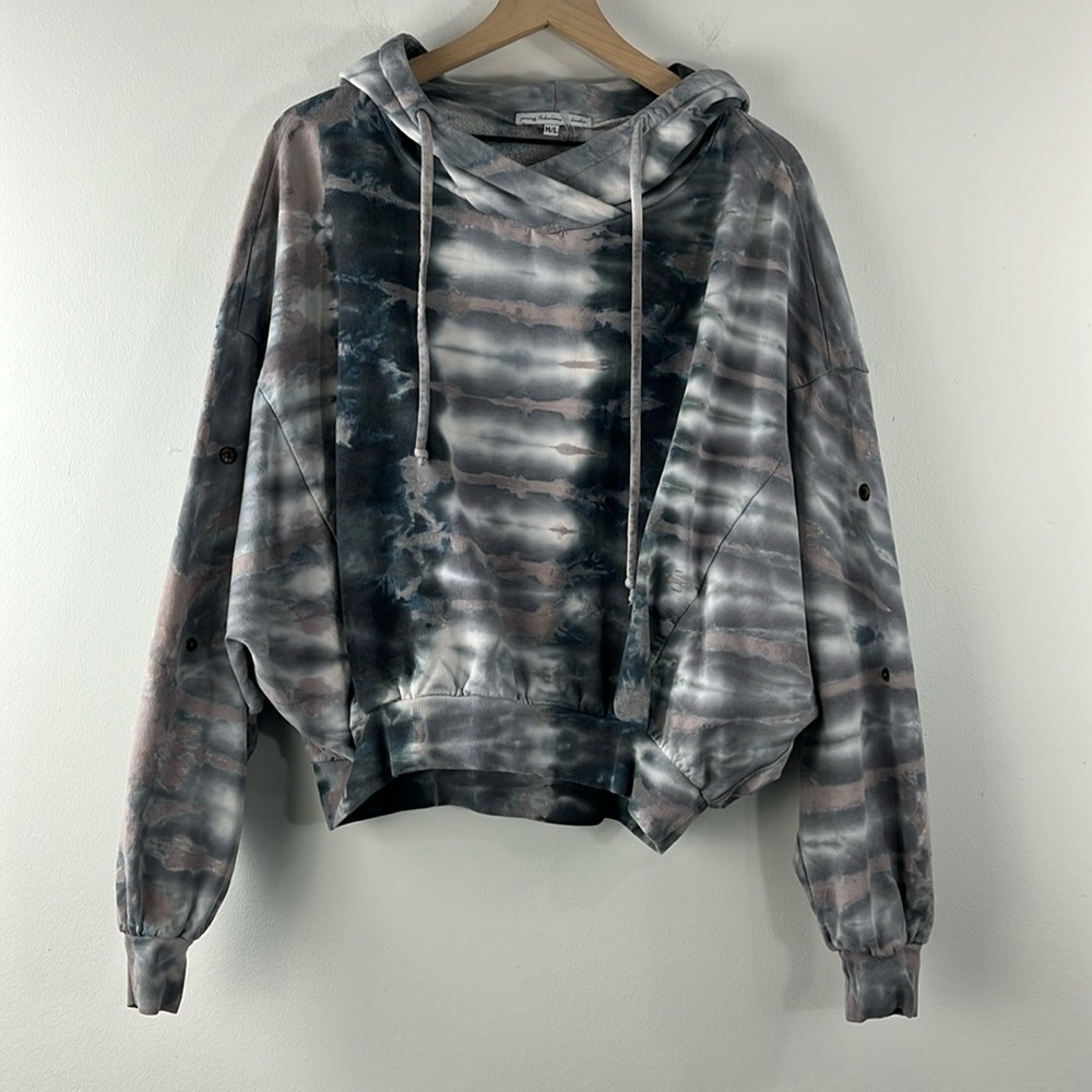Young Fabulous & Broke Raissa Crop Hooded Tie Dye Pullover Sweatershirt Size M/L